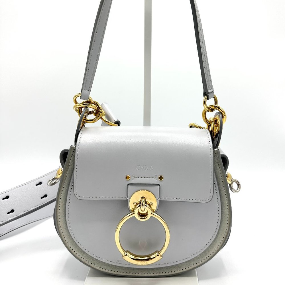 Chloe Tess Gray Crossbody Bag with Gold Accents